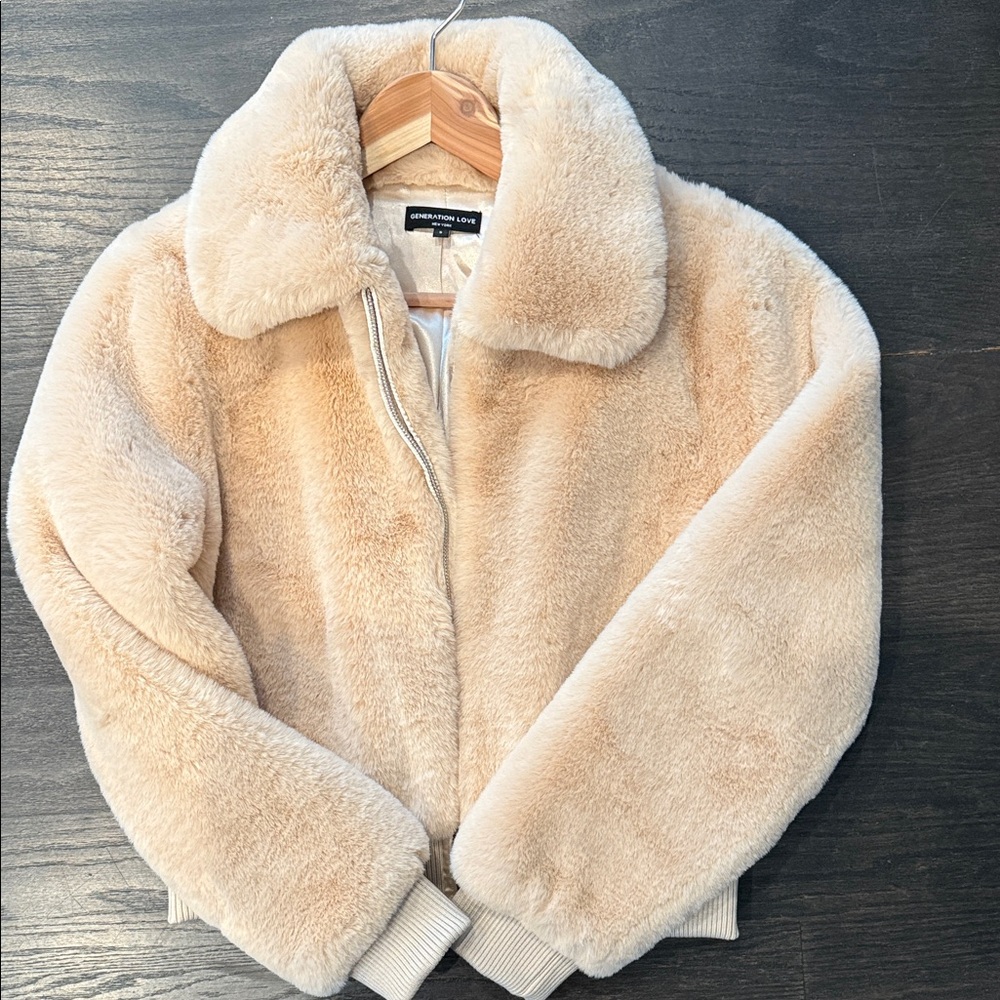 Generation Love Beige Faux Fur Teddy Jacket